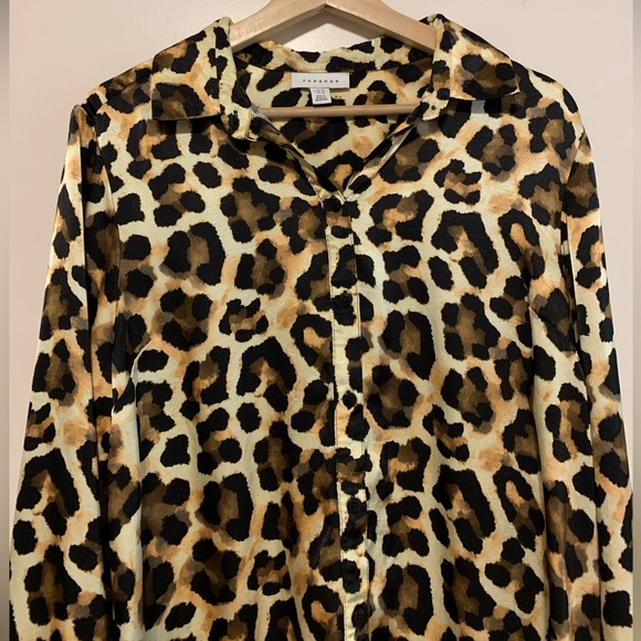 Topshop Leopard Print Satin Animal Print Button Front Size 10 - Picture 3 of 10
